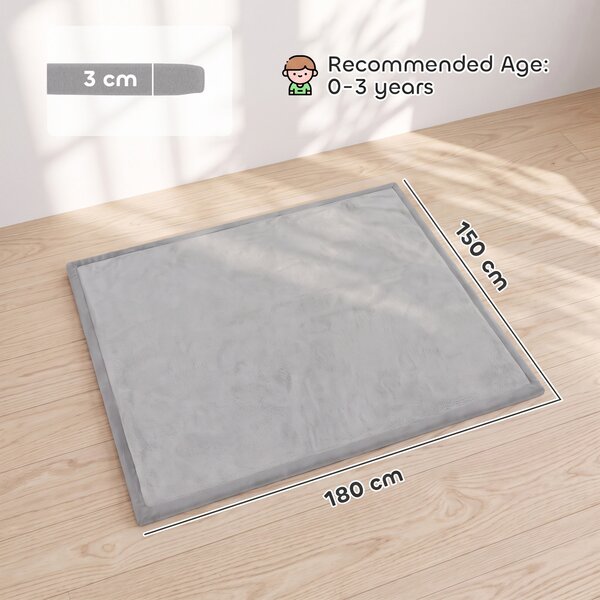 AIYAPLAY Tappeto per Bambini in Schiuma e Flanella, Antiscivolo, 180x150 cm, Grigio Chiaro | Aosom Italy