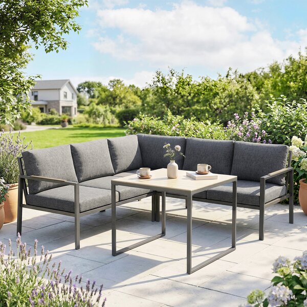 Outsunny Salotto da Giardino Esterno 3 Pezzi per 5 Persone, 2 Divani con Cuscini Spessi, 1 Tavolino, 183x183x72 cm, Grigio Scuro | Aosom Italy
