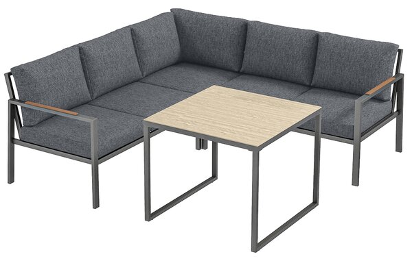 Outsunny Salotto da Giardino Esterno 3 Pezzi per 5 Persone, 2 Divani con Cuscini Spessi, 1 Tavolino, 183x183x72 cm, Grigio Scuro | Aosom Italy