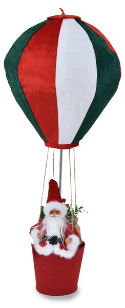 Decorazione Natalizia Mongolfiera di Babbo Natale Ø40x92 cm in Velluto Bianco Verde e Rosso