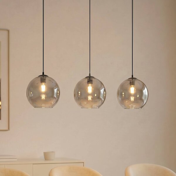 Lampada a sospensione in vetro Brillar Lucande, dimmerabile, Alluminio / Grigio / Zincato, Soggiorno / Sala da pranzo, Vetro, Moderno, Lampada a sospensione