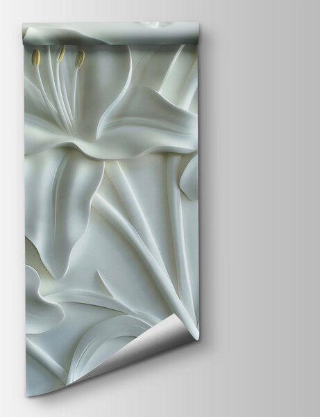 Carta da parati Incisione di fiori bianchi su una parete, Carta da parati 3d fiori, Carta da parati popolare, w01434v1 - Tapeko.it