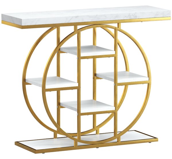 HOMCOM Consolle da Ingresso Stile Industriale con 6 Ripiani, 100x30x81,5 cm, Bianco | Aosom Italy