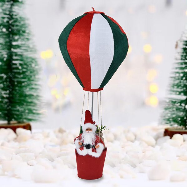 Decorazione Natalizia Mongolfiera di Babbo Natale Ø40x92 cm in Velluto Bianco Verde e Rosso