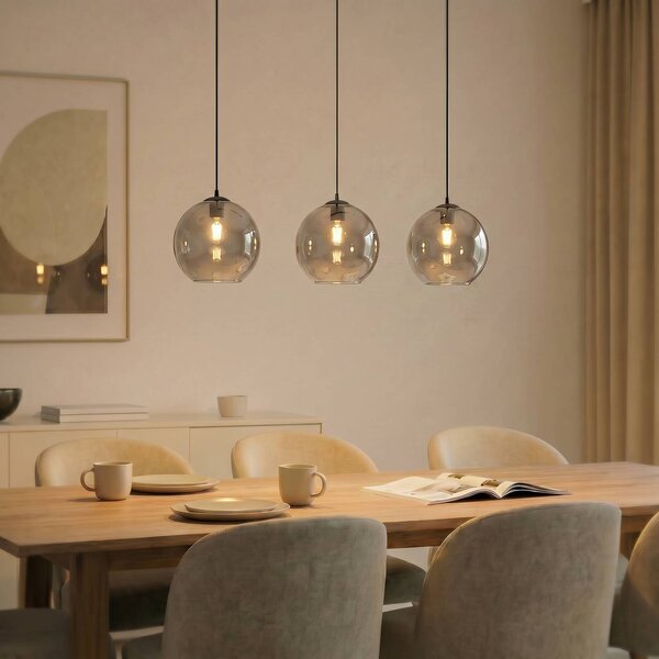 Lampada a sospensione in vetro Brillar Lucande, dimmerabile, Alluminio / Grigio / Zincato, Soggiorno / Sala da pranzo, Vetro, Moderno, Lampada a sospensione