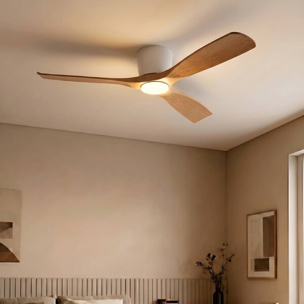 Ventilatore da soffitto LED Lucande Smart Moneno, bianco/legno, Tuya Moneno Lucande, dimmerabile, Legno chiaro, Soggiorno / Sala da pranzo, Metallo, Moderno