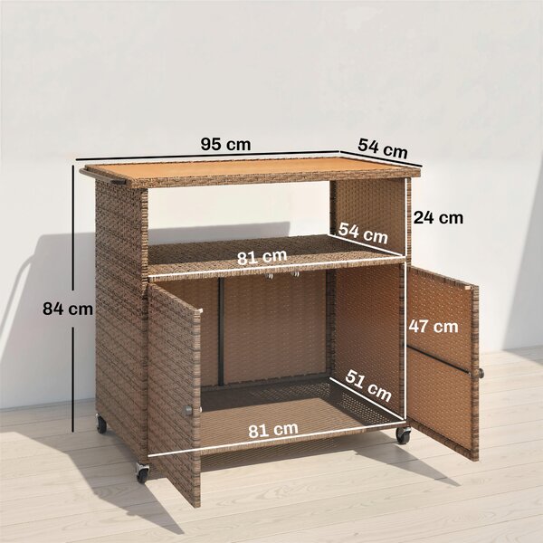 Outsunny Carrello Cucina con Piano, Ripiano, Ruote e Maniglia Laterale, in Rattan, 95x54x84 cm, Marrone | Aosom Italy