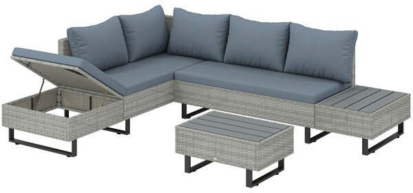 Outsunny Salotto da Giardino 3 Pezzi in Rattan, Divano Angolare a L con Schienale Regolabile e Tavolino Effetto Legno, Grigio | Aosom Italy