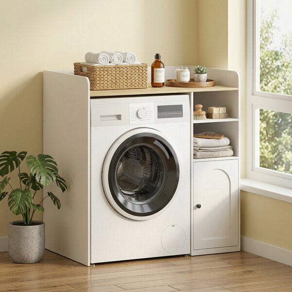 HOMCOM Mobile Sopra Lavatrice con Cerniere Ammortizzate e Ripiani Aperti, 93,5x60x100 cm, Bianco e Legno Naturale | Aosom Italy