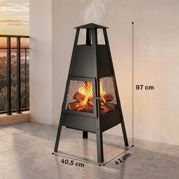 Outsunny Braciere da Esterno con Camino Conico in Acciaio e Rete Protettiva, 41x40,5x97 cm, Nero | Aosom Italy