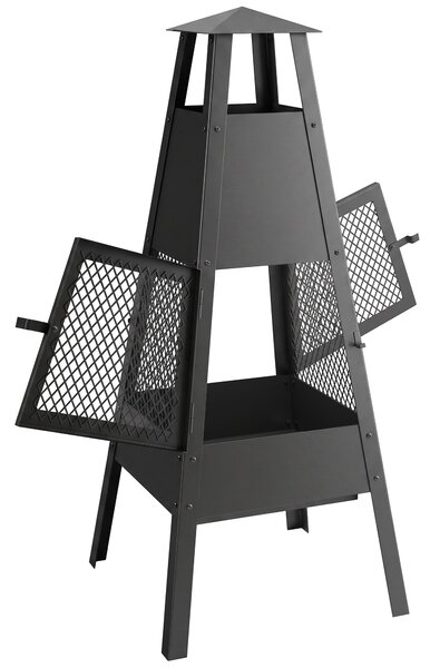 Outsunny Braciere da Esterno con Camino Conico in Acciaio e Rete Protettiva, 41x40,5x97 cm, Nero | Aosom Italy