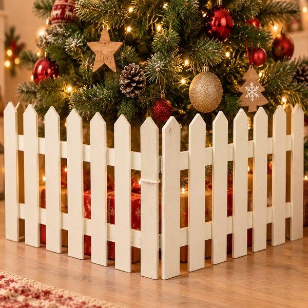 Staccionata per Albero di Natale 40x29,5x1 cm Recinto Decorativo Bianco