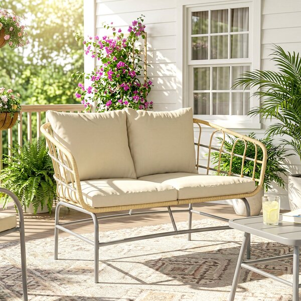 Outsunny Divano da Giardino 2 Posti in Resina Intrecciata con Cuscini Spessi, Antiscivolo, 120x67x79 cm, Marrone | Aosom Italy