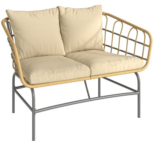 Outsunny Divano da Giardino 2 Posti in Resina Intrecciata con Cuscini Spessi, Antiscivolo, 120x67x79 cm, Marrone | Aosom Italy