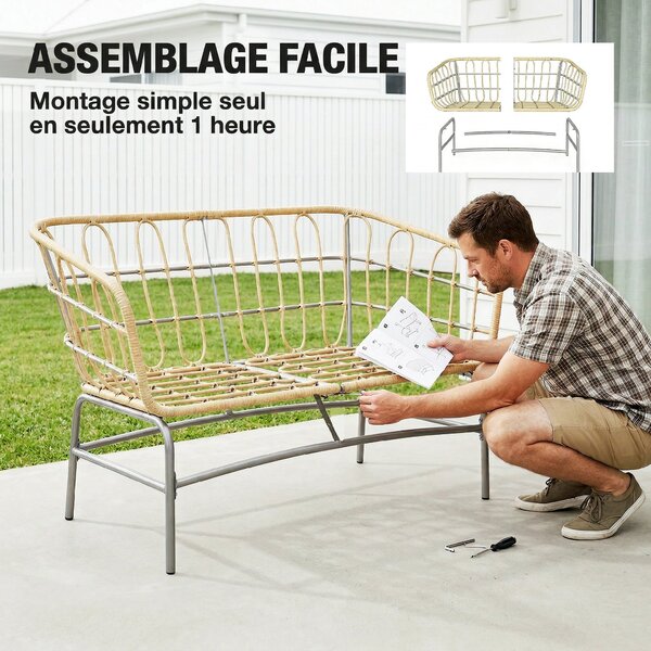 Outsunny Divano da Giardino 2 Posti in Resina Intrecciata con Cuscini Spessi, Antiscivolo, 120x67x79 cm, Marrone | Aosom Italy