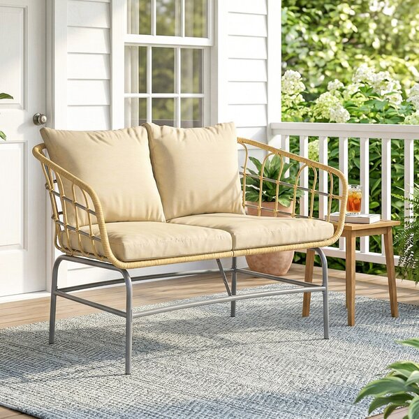 Outsunny Divano da Giardino 2 Posti in Resina Intrecciata con Cuscini Spessi, Antiscivolo, 120x67x79 cm, Marrone | Aosom Italy