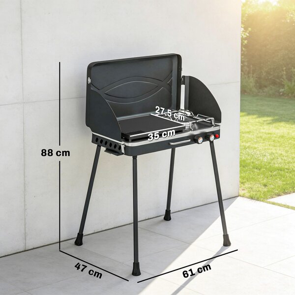 Outsunny 2-in-1 Portatile BBQ a Gas Propano, Griglia e Fornello, 7KW, Nero | Aosom Italy