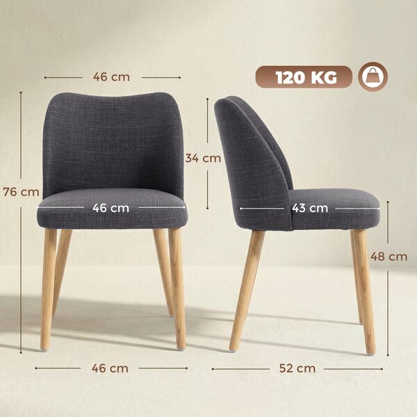HOMCOM Set di 2 Sedie Pranzo Imbottite con Gambe Legno Hevea, Tessuto Grigio Chiaro | Aosom Italy