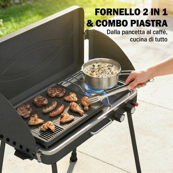 Outsunny 2-in-1 Portatile BBQ a Gas Propano, Griglia e Fornello, 7KW, Nero | Aosom Italy