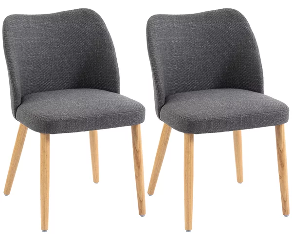 HOMCOM Set di 2 Sedie Pranzo Imbottite con Gambe Legno Hevea, Tessuto Grigio Chiaro | Aosom Italy