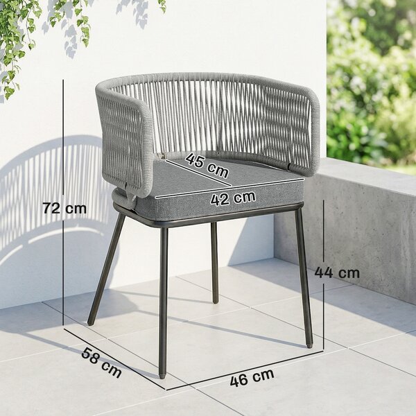 Outsunny Set di 2 Pezzi Sedie da Giardino in Polyrattan, Poltrone da Giardino con Cuscini Lavabili e Piedini Regolabili, Telaio in Acciaio, Resistenti ai Raggi UV, Grigio | Aosom Italy