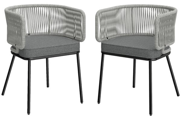 Outsunny Set di 2 Pezzi Sedie da Giardino in Polyrattan, Poltrone da Giardino con Cuscini Lavabili e Piedini Regolabili, Telaio in Acciaio, Resistenti ai Raggi UV, Grigio | Aosom Italy