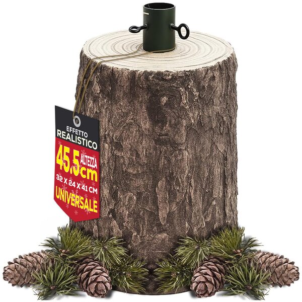 Base Supporto per Albero di Natale a Tronco 33x27x41 cm Universale con 3 Ganci in Resina Marrone