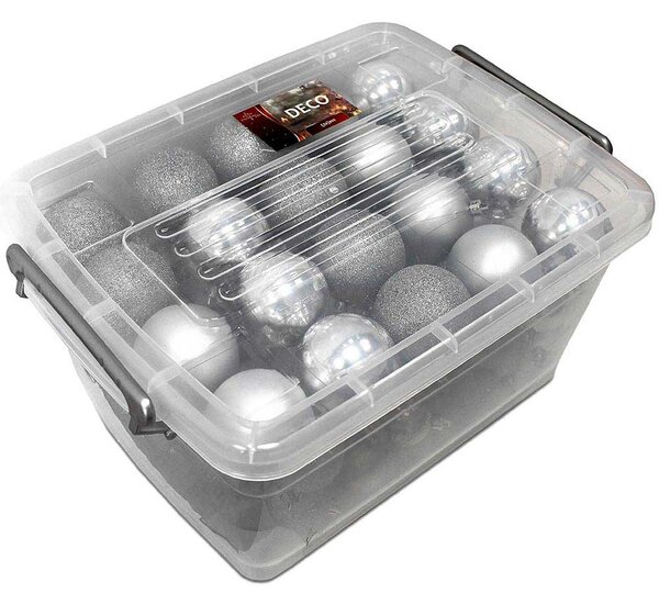 Set 70 Palle di Natale Ø4-6-8 cm con Contenitore Argento