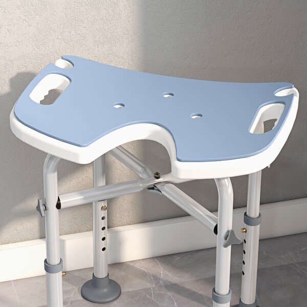 HOMCOM Sgabello da Doccia Regolabile 39-51,5 cm con Barra di Appoggio e Ventose, Blu Chiaro | Aosom Italy