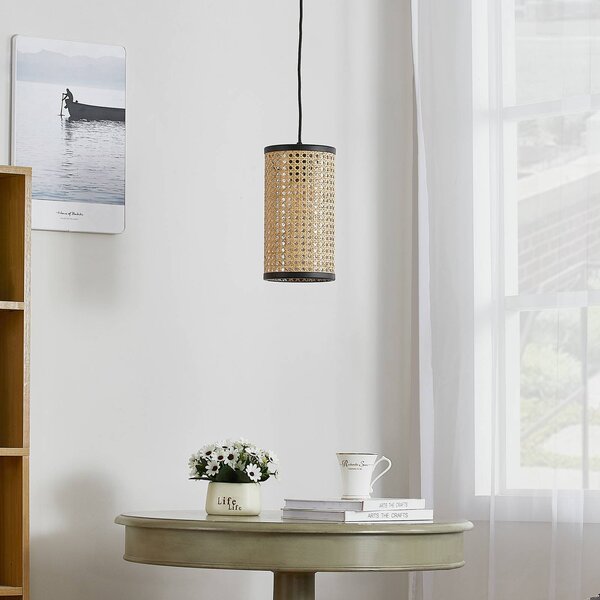 Lindby lampada a sospensione Yaelle, Ø 15 cm, rattan, nero, E27