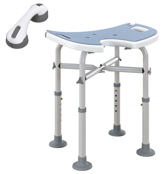 HOMCOM Sgabello da Doccia Regolabile 39-51,5 cm con Barra di Appoggio e Ventose, Blu Chiaro | Aosom Italy
