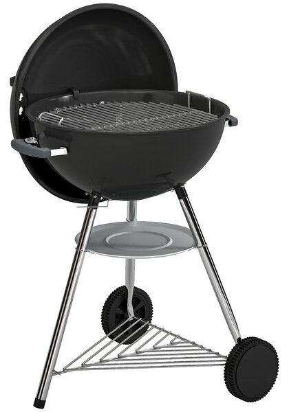 Outsunny barbecue portatile a carbone, griglia esterna rotonda con coperchio, termometro, ruote, nero. | Aosom Italy