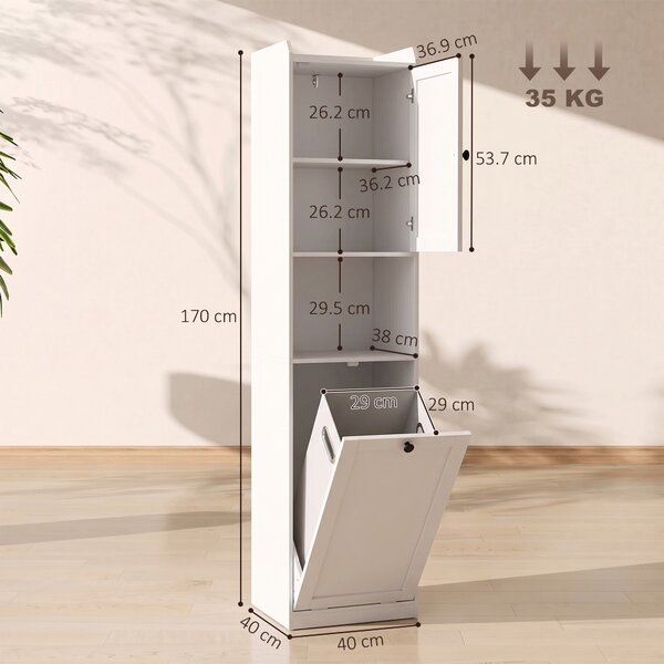 HOMCOM Mobile da Bagno Alto 170 cm, Armadietto Stretto da Terra con Cesto Portabiancheria Ribaltabile, Bianco | Aosom Italy
