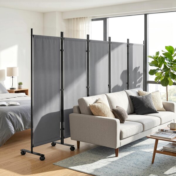 Outsunny Paravento Pieghevole a 5 Pannelli con 12 Ruote, 252x40x170 cm, Grigio Scuro | Aosom Italy