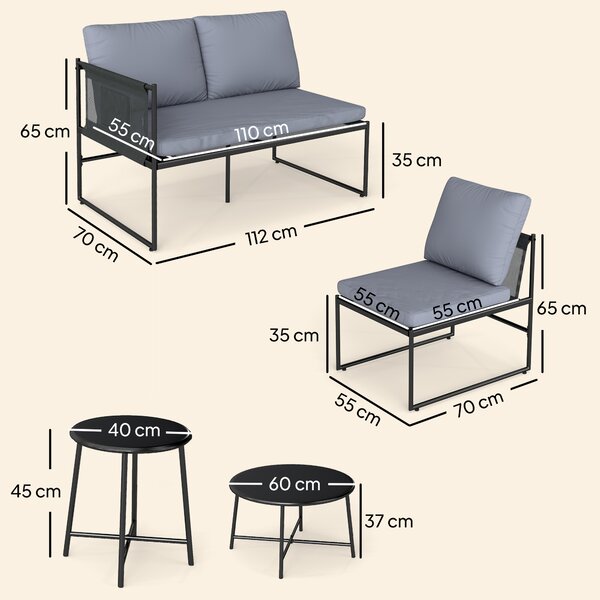 Outsunny Set Lounge da Giardino per 4-5 Persone, Set Lounge da Giardino con Divano 2 Posti, Tavolino, Poltrona e Cuscini Spessi Lavabili | Aosom Italy