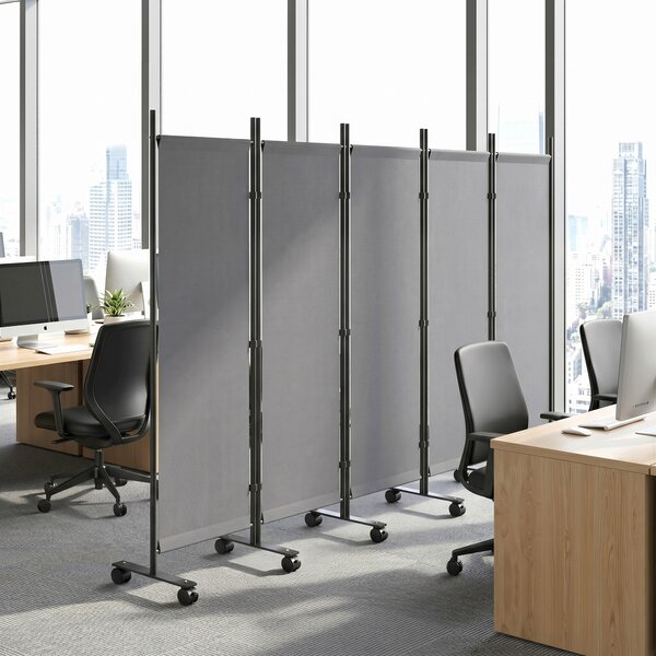 Outsunny Paravento Pieghevole a 5 Pannelli con 12 Ruote, 252x40x170 cm, Grigio Scuro | Aosom Italy
