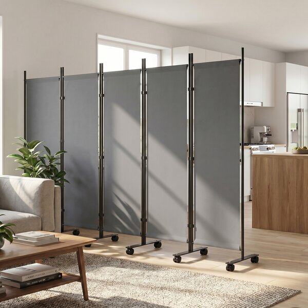 Outsunny Paravento Pieghevole a 5 Pannelli con 12 Ruote, 252x40x170 cm, Grigio Scuro | Aosom Italy
