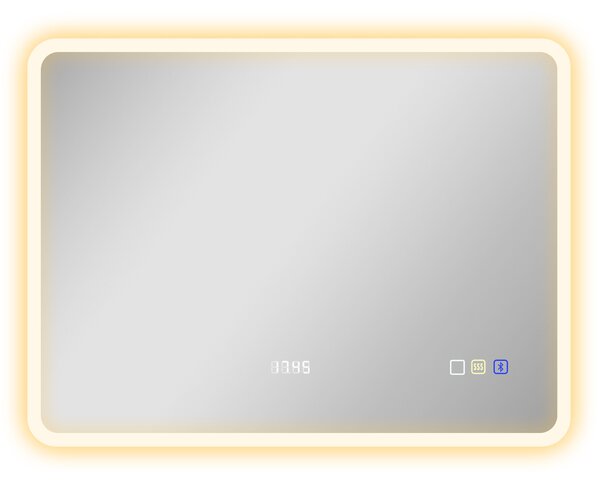 HOMCOM Specchio Bagno LED con Bluetooth, Illuminazione Regolabile e Funzione Memory, in Vetro Temperato, 80x60x3.5 cm | Aosom Italy