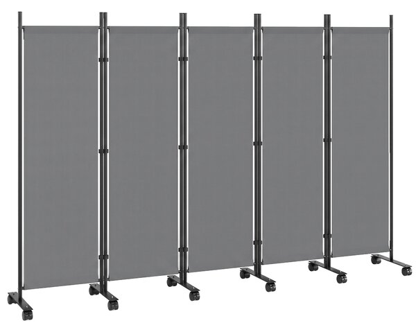 Outsunny Paravento Pieghevole a 5 Pannelli con 12 Ruote, 252x40x170 cm, Grigio Scuro | Aosom Italy