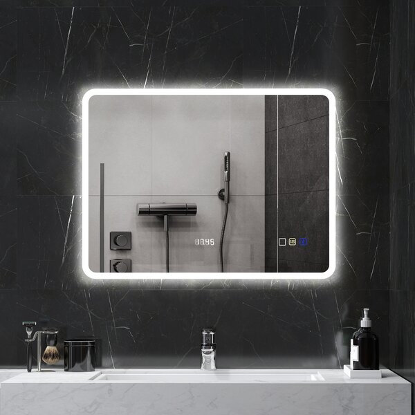 HOMCOM Specchio Bagno LED con Bluetooth, Illuminazione Regolabile e Funzione Memory, in Vetro Temperato, 80x60x3.5 cm | Aosom Italy