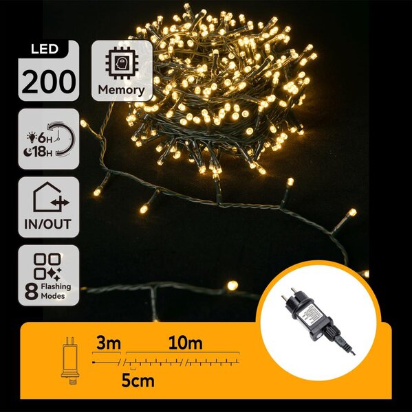 Aigostar - Catena LED natalizia da esterno 200xLED/8 funzioni 13m IP44 bianco caldo