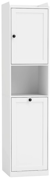 HOMCOM Mobile da Bagno Alto 170 cm, Armadietto Stretto da Terra con Cesto Portabiancheria Ribaltabile, Bianco | Aosom Italy