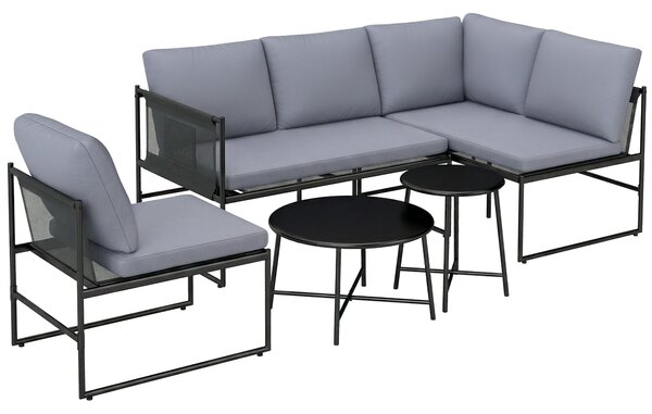 Outsunny Set Lounge da Giardino per 4-5 Persone, Set Lounge da Giardino con Divano 2 Posti, Tavolino, Poltrona e Cuscini Spessi Lavabili | Aosom Italy