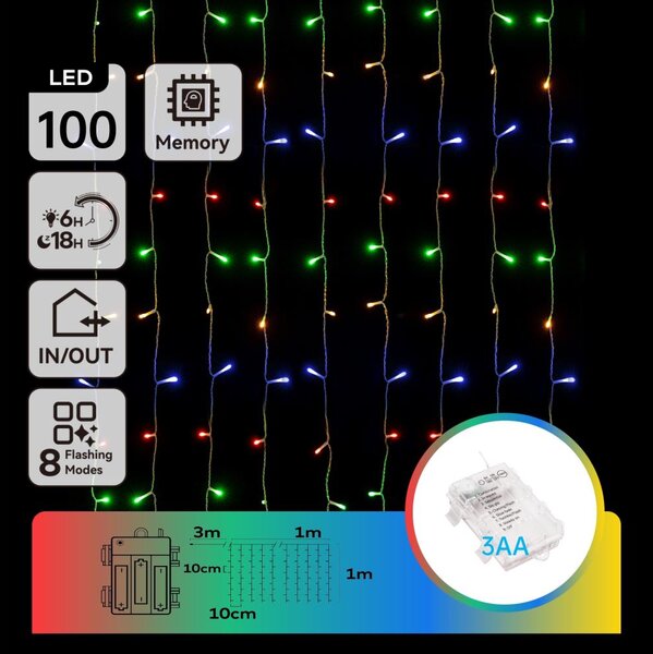 Aigostar - Catena LED natalizia da esterno 100xLED/8 funzioni 3xAA 4x1m IP44 multicolore