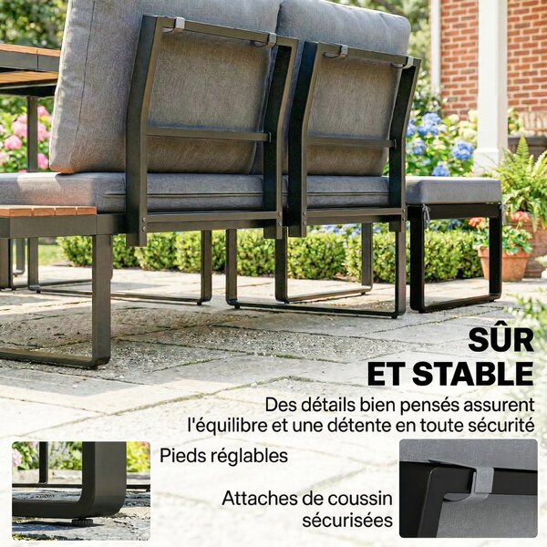 Outsunny Set di Arredo da Giardino Design Modulare con 2 Divani Doppi, 1 Divano Angolare e Cuscini, Grigio | Aosom Italy