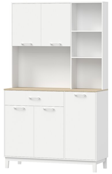 HOMCOM Credenza Cucina Alta, Mobile Dispensa Moderno con 5 Ante, Cassetto, Ripiani Regolabili, Piano d'Appoggio, Bianco | Aosom Italy