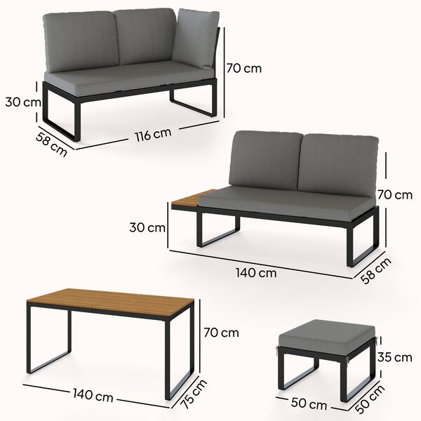 Outsunny Set di Arredo da Giardino Design Modulare con 2 Divani Doppi, 1 Divano Angolare e Cuscini, Grigio | Aosom Italy