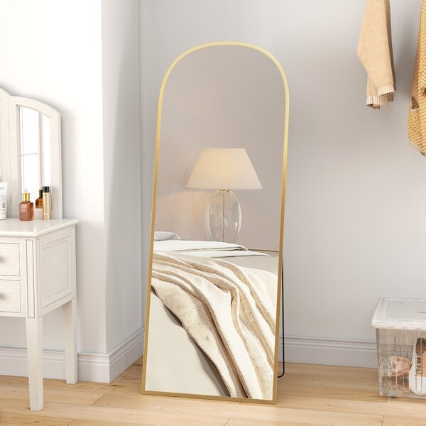 HOMCOM Specchio da Terra e Parete Moderno con Struttura in Lega di Alluminio e Supporto Pieghevole, 59x161.5cm, Oro | Aosom Italy