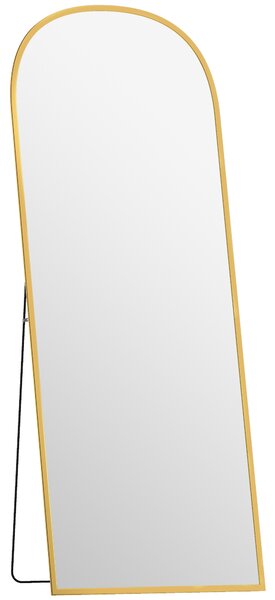 HOMCOM Specchio da Terra e Parete Moderno con Struttura in Lega di Alluminio e Supporto Pieghevole, 59x161.5cm, Oro | Aosom Italy