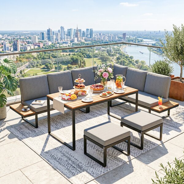 Outsunny Set di Arredo da Giardino Design Modulare con 2 Divani Doppi, 1 Divano Angolare e Cuscini, Grigio | Aosom Italy